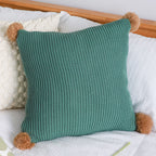 SOGA 45cm Ribbed Knit Pillowcase with Pom-Poms (Sage Green)