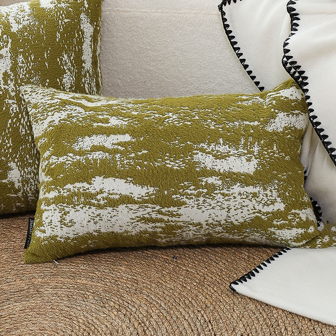 SOGA 2X 30x50cm Olive Green & White Textured Decorative Pillowcase