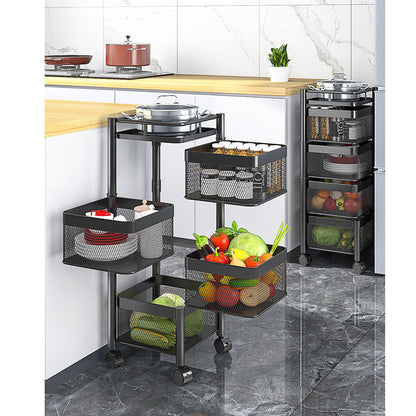 SOGA 2X 4 Tier Steel Square Rotating Kitchen Cart Multi-Functional Shelves Portable Storage Organizer with Wheels