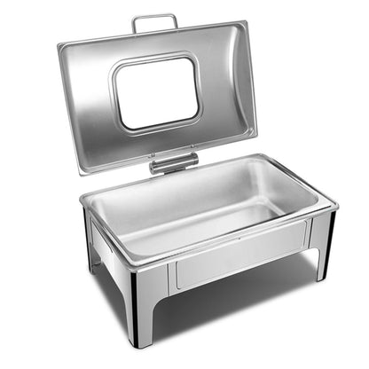 SOGA 2X 9L Rectangular Stainless Steel Soup Warmer Roll Top Chafer Chafing Dish Set with Glass Visual Window Lid