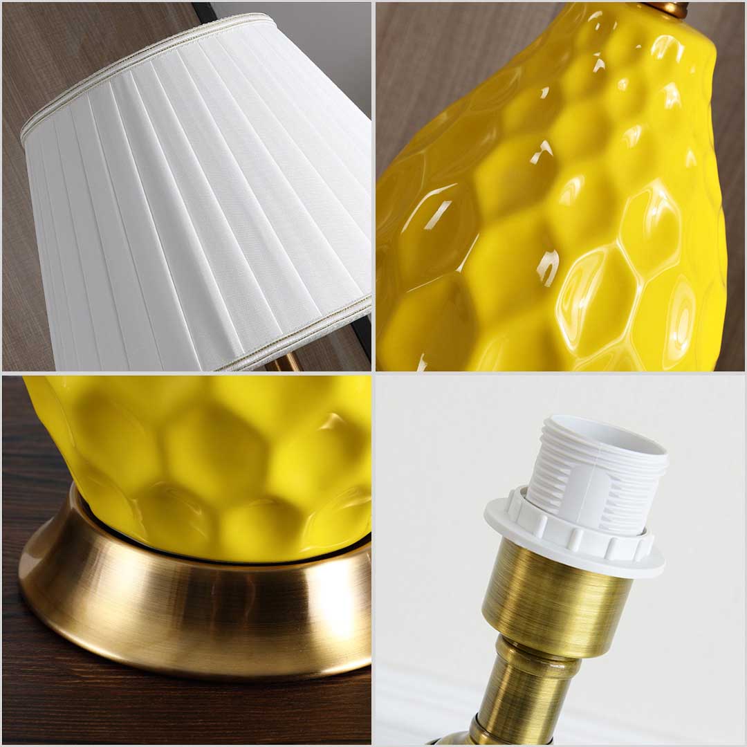 SOGA 2X Textured Ceramic Oval Table Lamp with Gold Metal Base Yellow