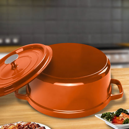 SOGA Cast Iron Enamel Porcelain Stewpot Casserole Stew Cooking Pot With Lid 3.6L Orange 24cm