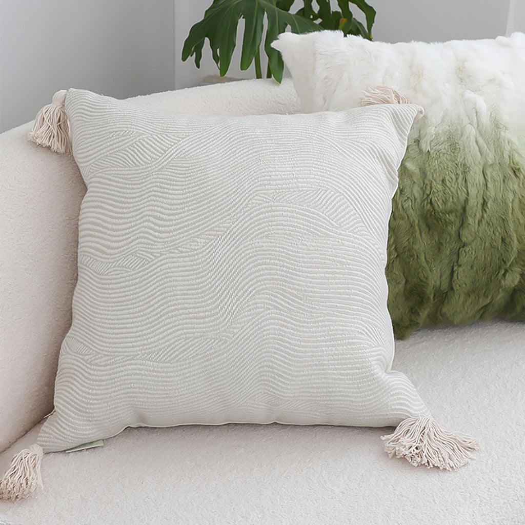 SOGA 45cm Minimalist Cream Tassel Pillowcase with tassels