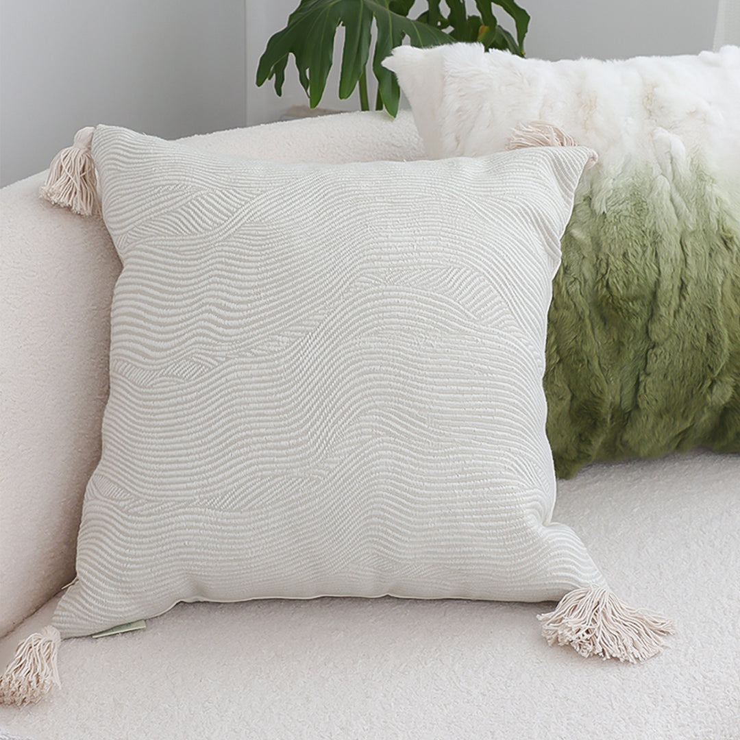 SOGA 45cm Minimalist Cream Tassel Pillowcase with tassels