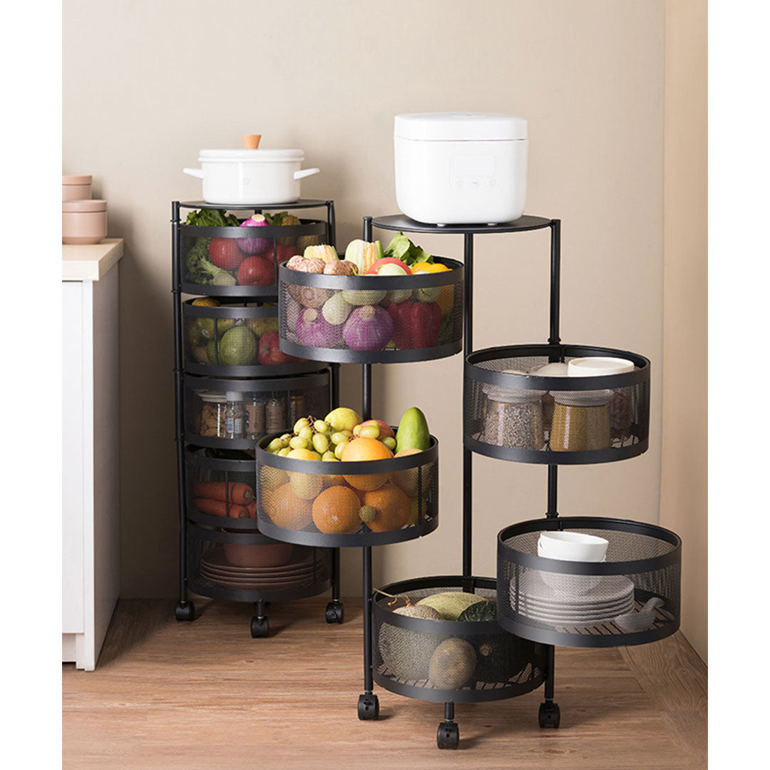 SOGA 2X 5 Tier Steel Round Rotating Kitchen Cart Multi-Functional Shelves Portable Storage Organizer with Wheels