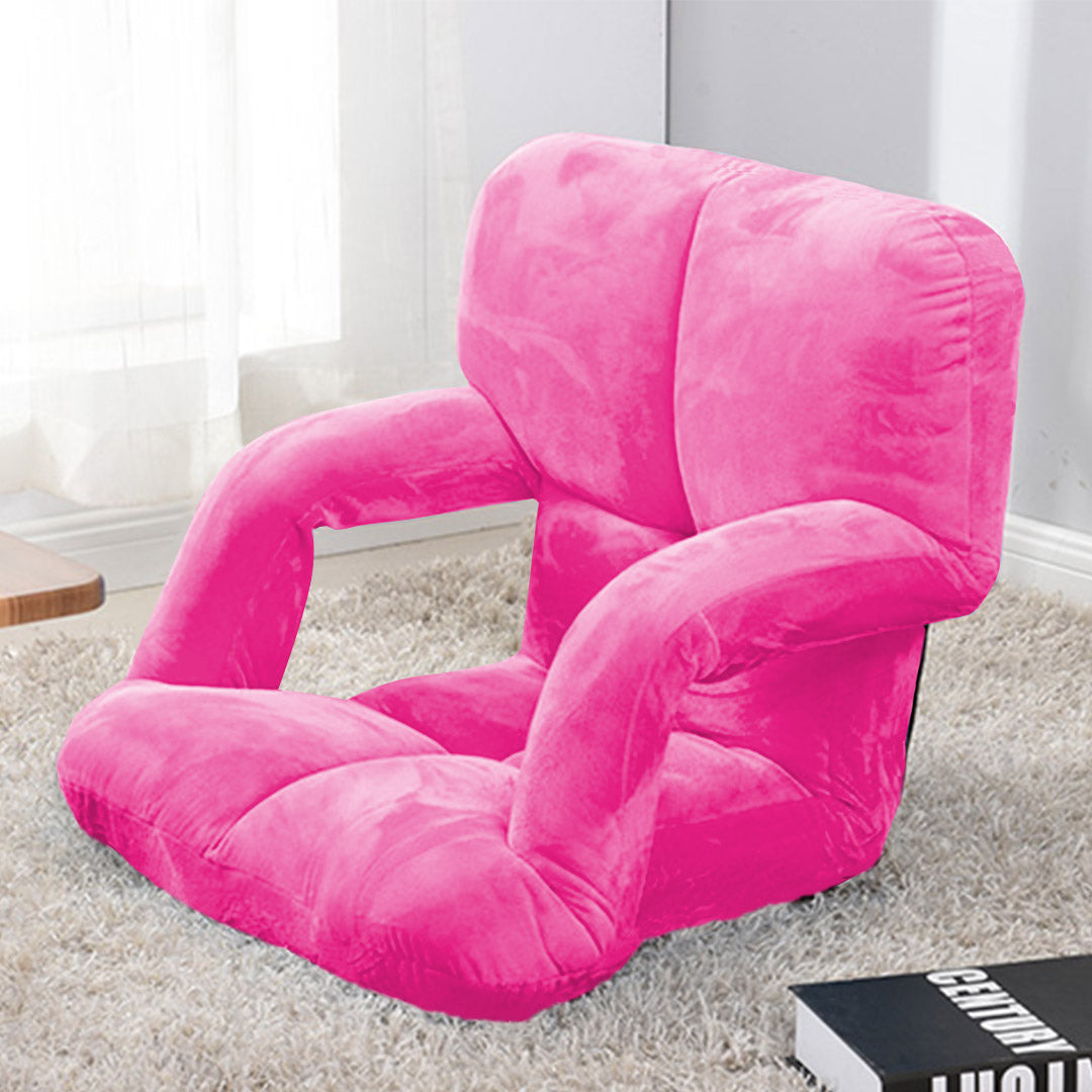 SOGA Foldable Lounge Cushion Adjustable Floor Lazy Recliner Chair with Armrest Pink