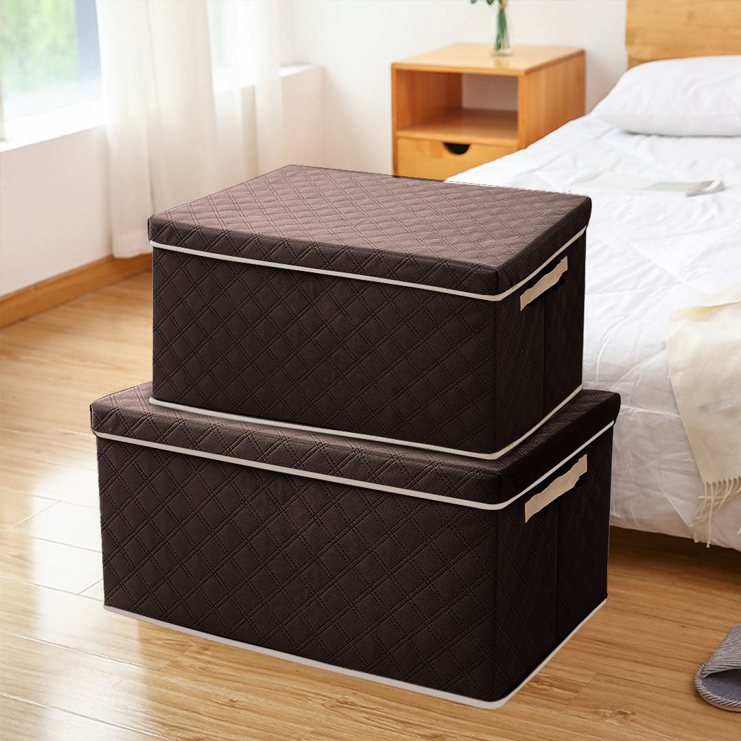SOGA Medium Coffee Non-Woven Diamond Quilt Grid Fabric Storage/Organizer Box
