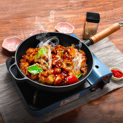 SOGA 2X 25cm Round Cast Iron Frying Pan Skillet Steak Sizzle Platter with Helper Handle