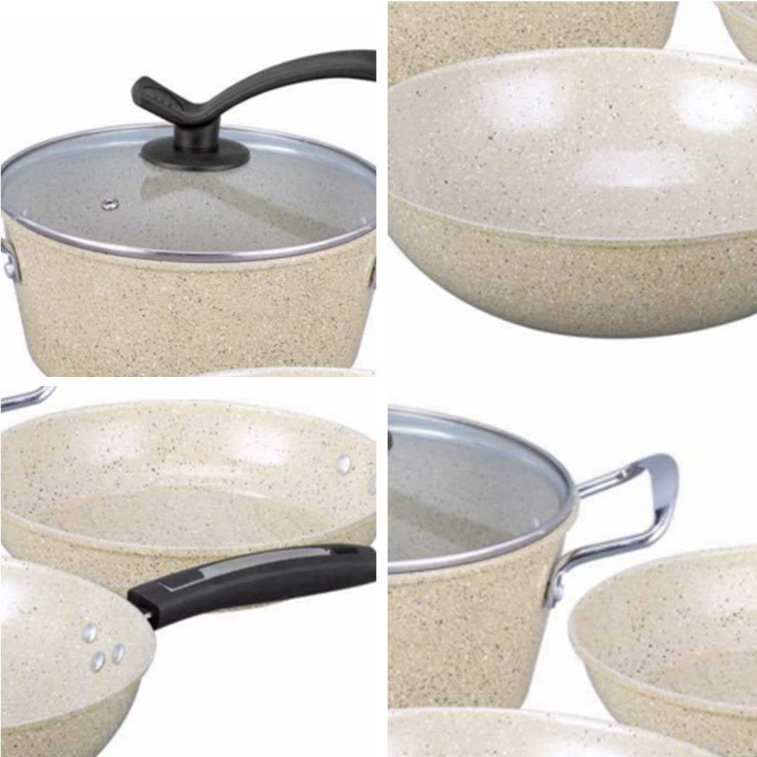 SOGA Ceramic Stone Coated Yellow 4pcs Pot & Pan Set - Cookware Induction Non Stick