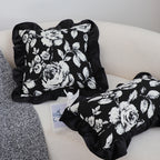 SOGA 45cm Black Floral Throw Pillowcase with Ruffle Edges