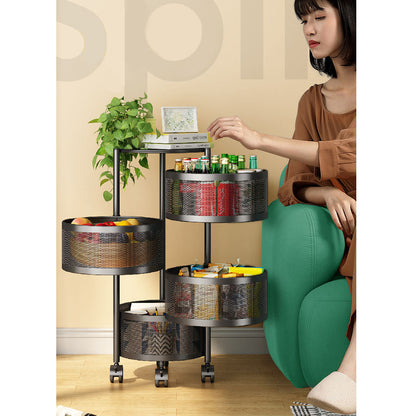 SOGA 2X 4 Tier Steel Round Rotating Kitchen Cart Multi-Functional Shelves Portable Storage Organizer with Wheels