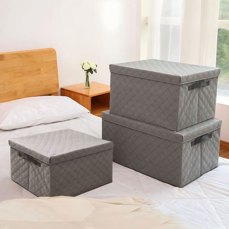 SOGA 2X Medium Grey Non-Woven Diamond Quilt Grid Fabric Storage/Organizer
