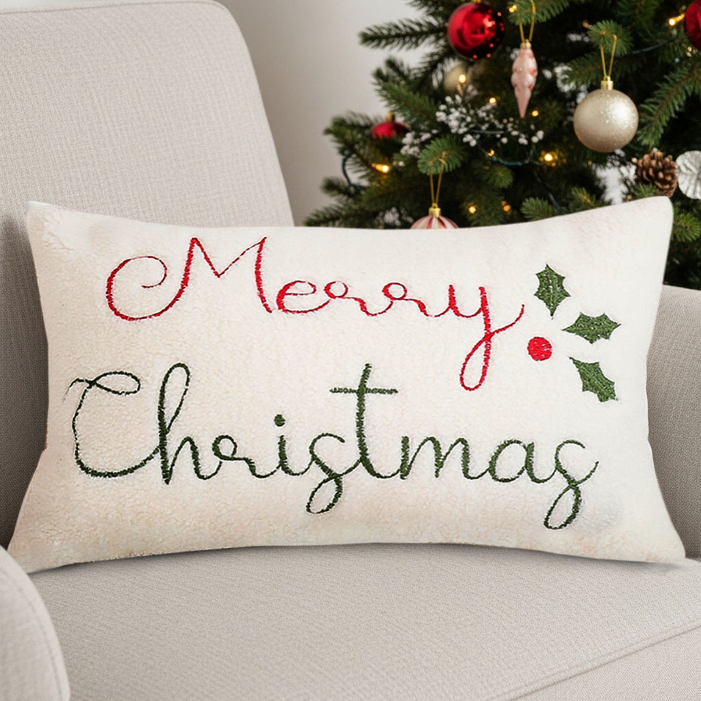 SOGA 45cm Christmas Pine Leaf Lambskin Waist Pillowcase