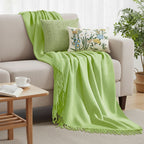 SOGA 3PC Cozy Living Set – Green Knitted Throw Blanket with Decorative Pillow Covers (Cable Knit & Botanical Meadow Design)