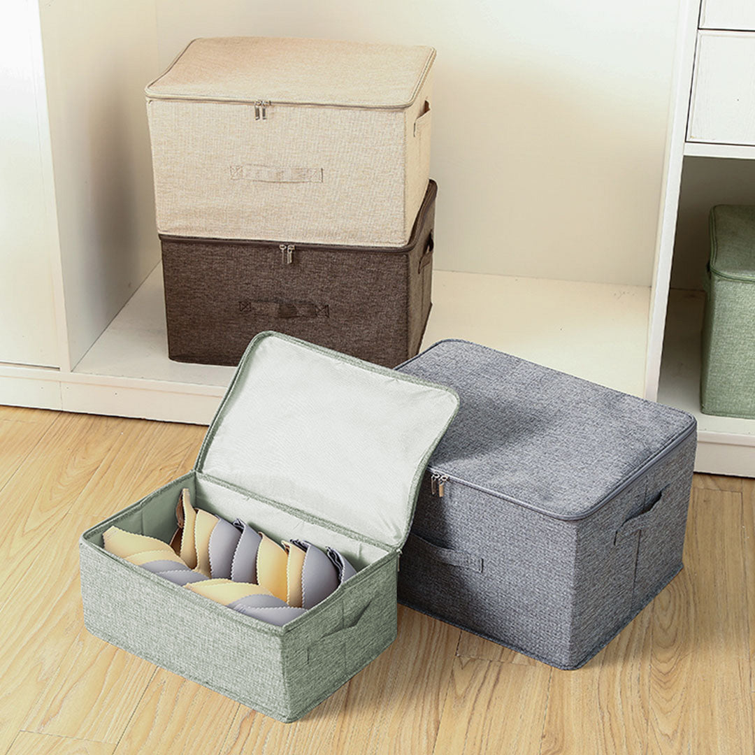 SOGA Green Small Portable Double Zipper Storage Box Moisture Proof Clothes Basket Foldable Home Organiser