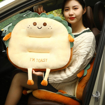 SOGA 2X Smiley Face Toast Bread Cushion Stuffed Car Seat Plush Cartoon Back Support Pillow Home Decor