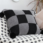 SOGA 45cm Modern Comfort Black & Gray Gingham Pillowcase with Pom Poms