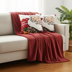 SOGA 3PC Christmas Set – Striped Flannel Throw Blanket with 2 Embroidered Santa Claus Pillow Covers