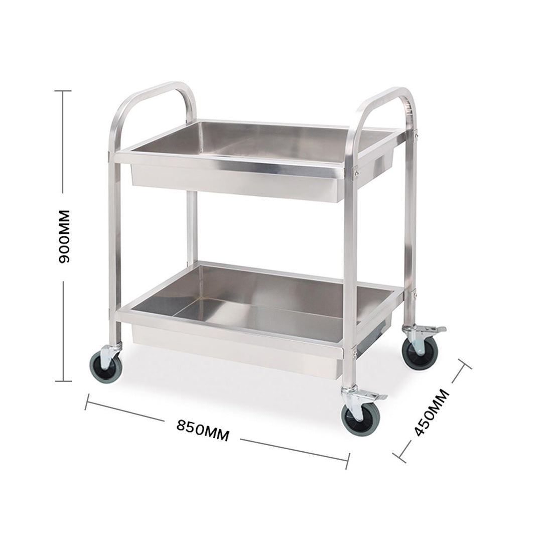 SOGA 2X 2 Tier 85x45x90cm Stainless Steel Kitchen Trolley Bowl Collect Service Food Cart Medium