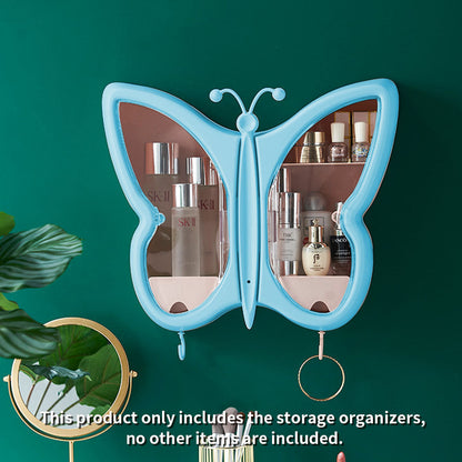 SOGA 2X Blue Butterfly Shape Wall-Mounted Makeup Organiser Dustproof Waterproof Bathroom Storage Box Home Decor