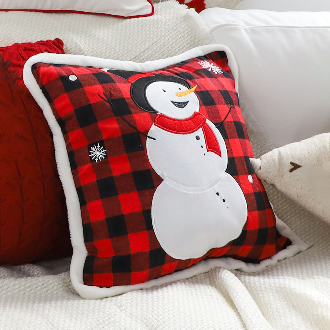 SOGA 45cm Holiday Snowman Pillowcase (Red Plaid)