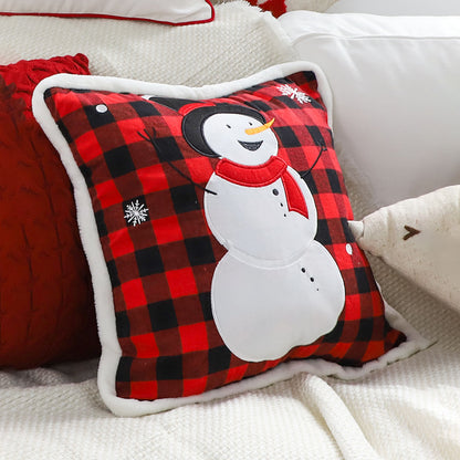 SOGA 45cm Holiday Snowman Pillowcase (Red Plaid)