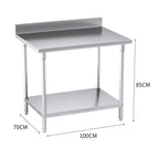 SOGA Commercial Catering Kitchen Stainless Steel Prep Work Bench Table with Back-splash 100*70*85cm