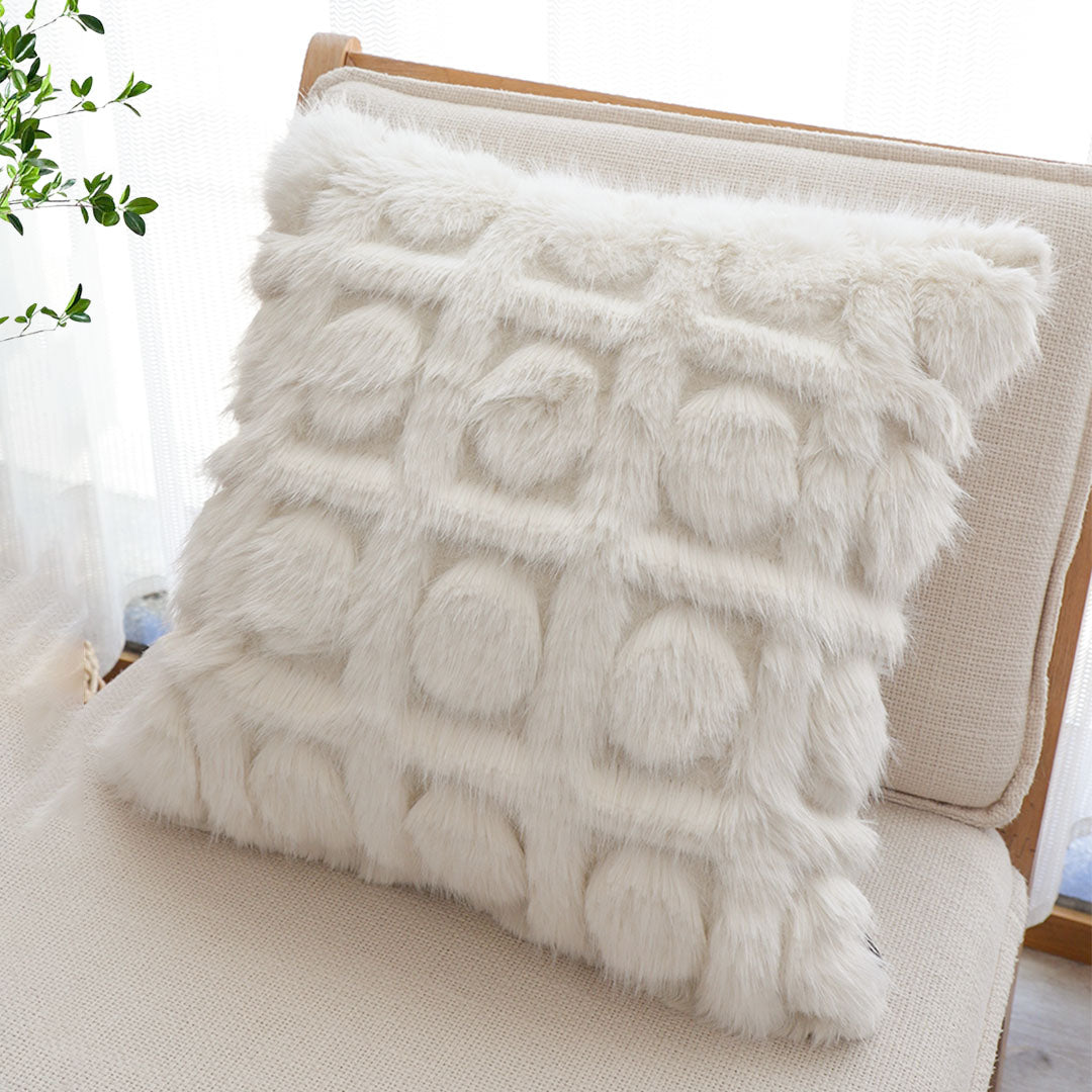 SOGA 2X 45cm Cream Pom-Pom Grid Pillowcase