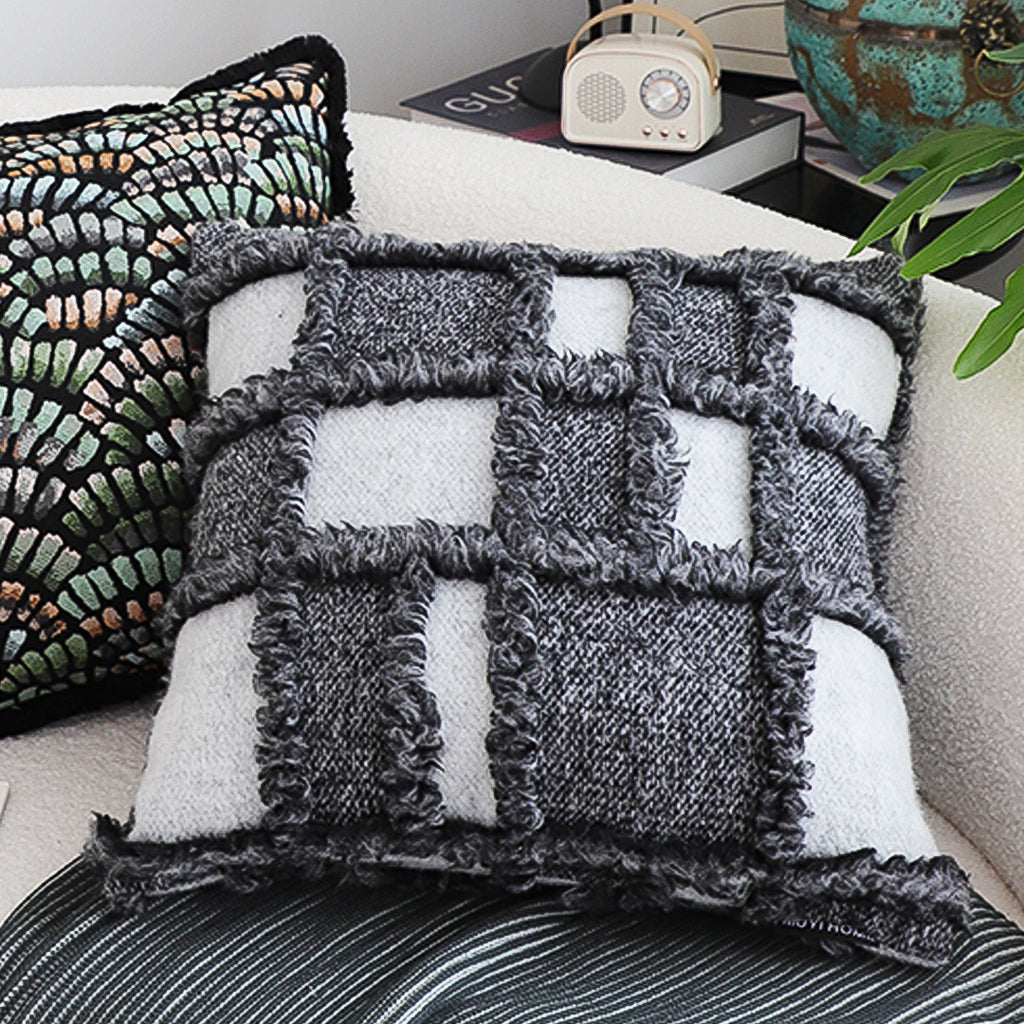 SOGA 45cm Luxurious Faux Fur Textured Checkered Pillowcase
