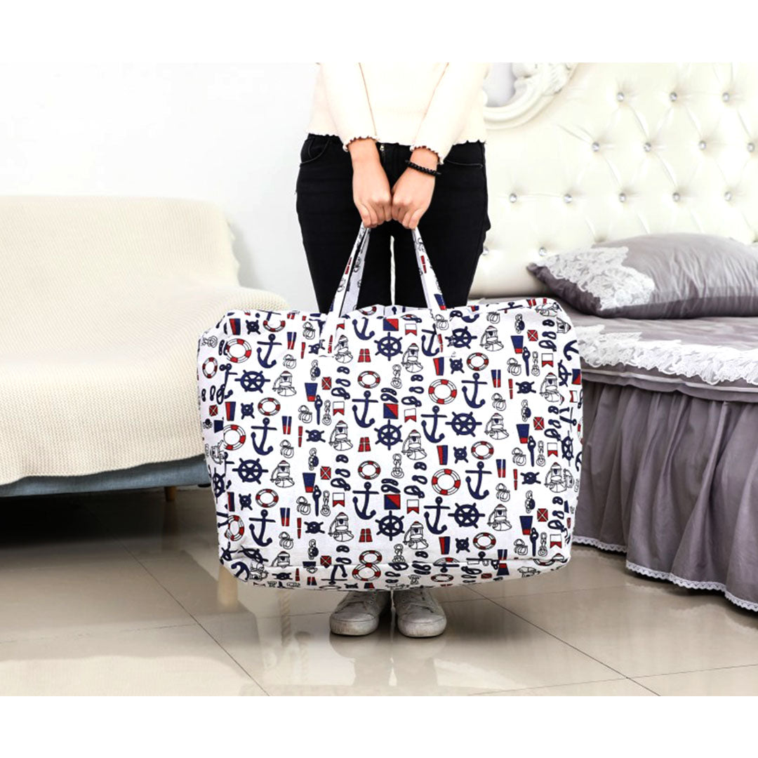 SOGA 2X Nautical Icons Large Storage Luggage Bag Double Zipper Foldable Travel Organiser Essentials