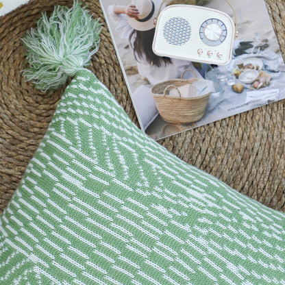 SOGA 45cm Sage Chevron Tassel Pillowcase
