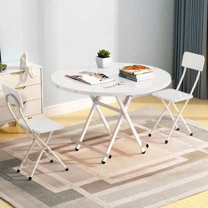 SOGA White Dining Table Portable Round Surface Space Saving Folding Desk Home Decor