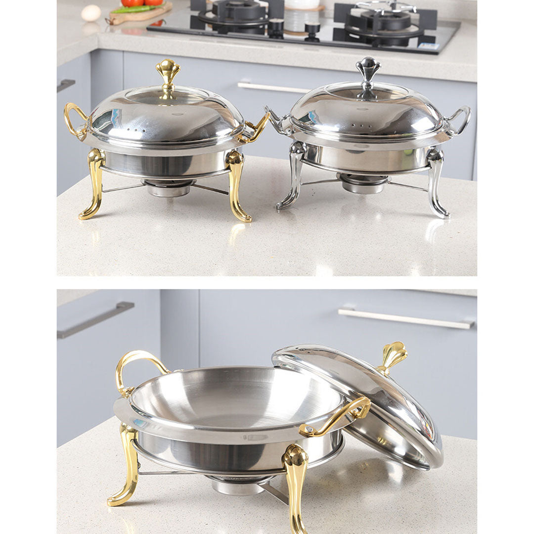 SOGA 2X Stainless Steel Gold Accents Round Buffet Chafing Dish Cater Food Warmer Chafer with Glass Top Lid