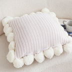 SOGA 45cm Cream Waffle Weave Pillow Cover with Pom Poms