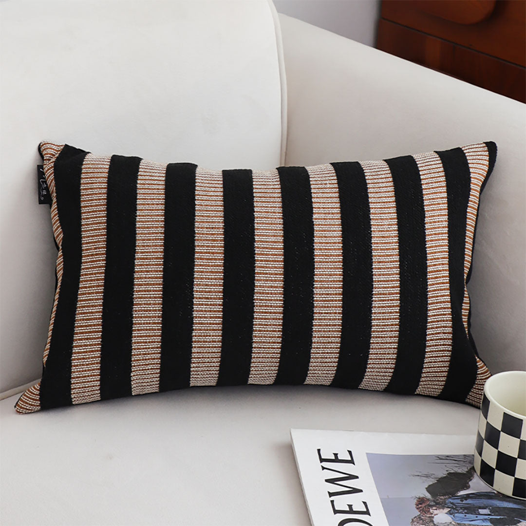 SOGA 30x50cm Black & Tan Striped Rectangular Pillowcase