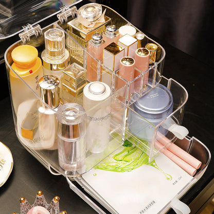 SOGA Transparent Cosmetic Storage Box Clear Makeup Skincare Holder with Lid Drawers Waterproof  Dustproof Organiser