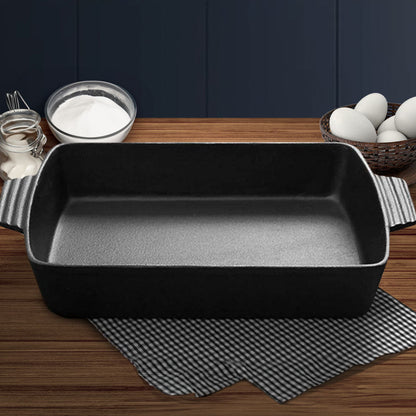 SOGA 2X 33cm Cast Iron Rectangle Bread Cake Baking Dish Lasagna Roasting Pan