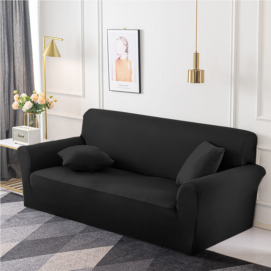 SOGA 2-Seater Black Sofa Cover Couch Protector High Stretch Lounge Slipcover Home Decor