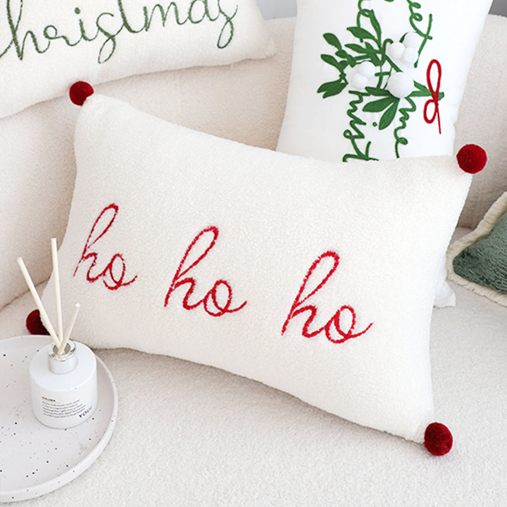 SOGA 45cm Ho Ho Ho Sherpa Christmas Pillowcase
