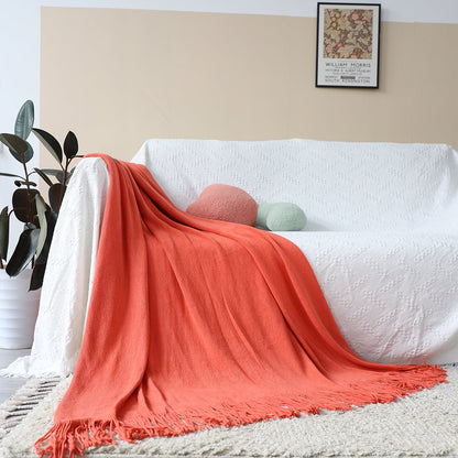 SOGA 2X Orange Acrylic Knitted Throw Blanket Solid Fringed Warm Cozy Woven Cover Couch Bed Sofa Home Decor