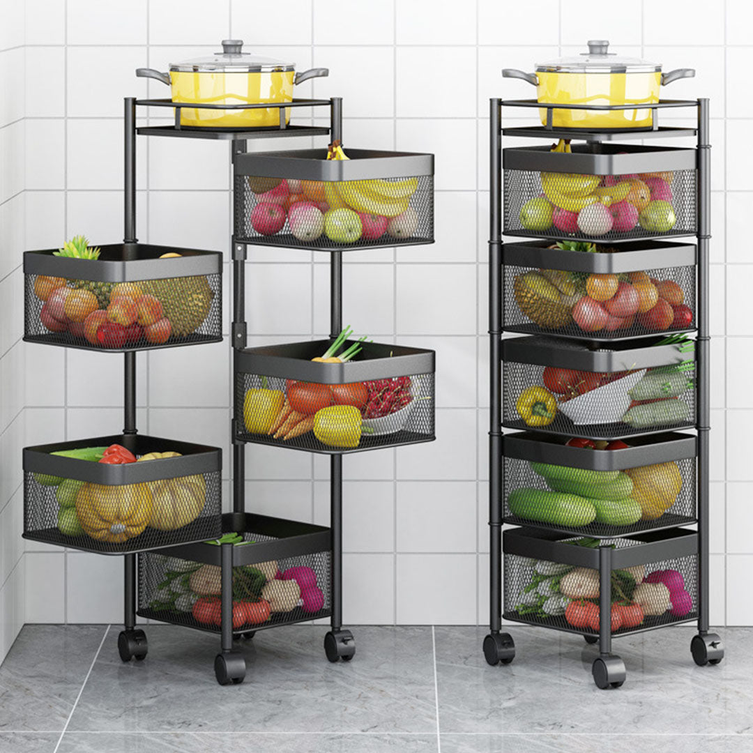 SOGA 2X 5 Tier Steel Square Rotating Kitchen Cart Multi-Functional Shelves Portable Storage Organizer with Wheels