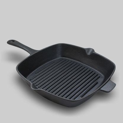 SOGA 2X 26cm Square Ribbed Cast Iron Frying Pan Skillet Steak Sizzle Platter with Handle