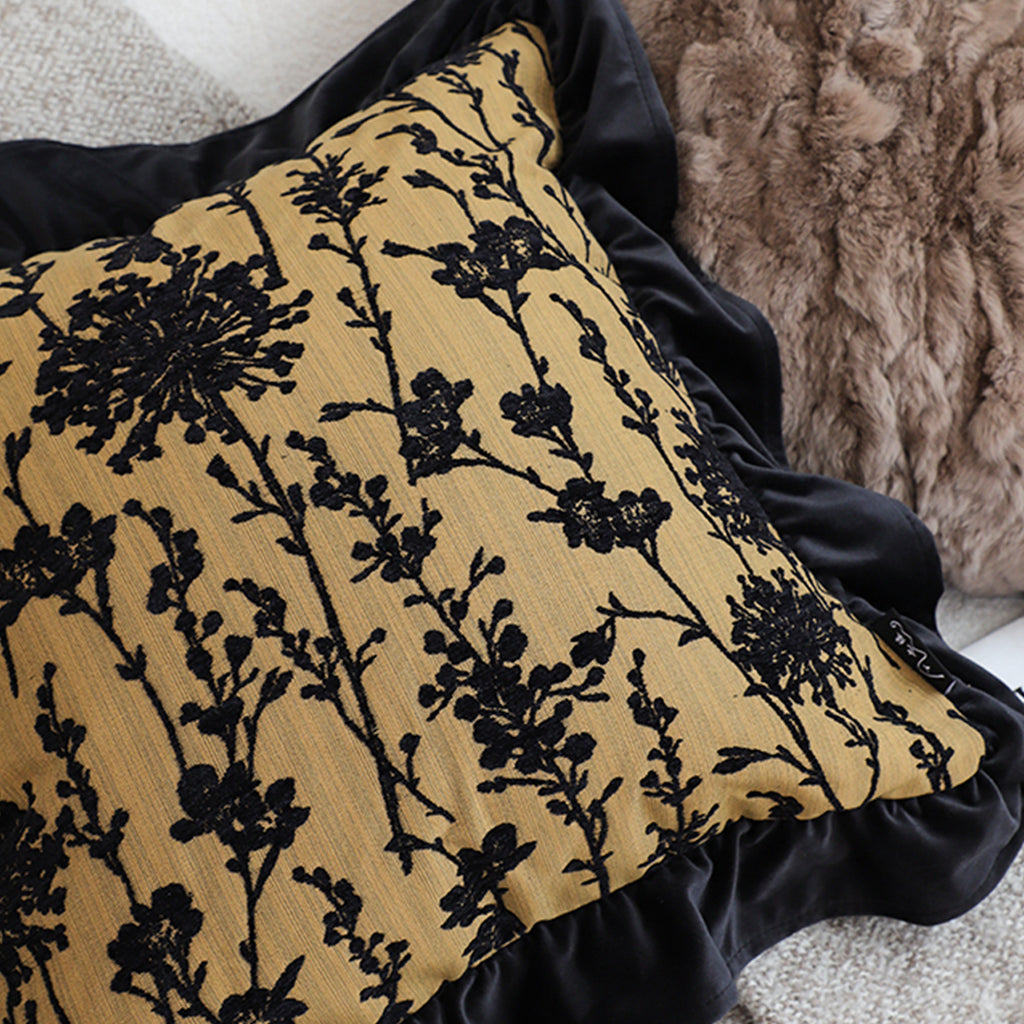 SOGA 45cm Elegant Black & Gold Floral Velvet Pillowcase