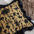SOGA 45cm Elegant Black & Gold Floral Velvet Pillowcase