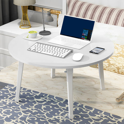 SOGA 2X White Portable Floor Table Small Round Space-Saving Mini Desk Home Decor