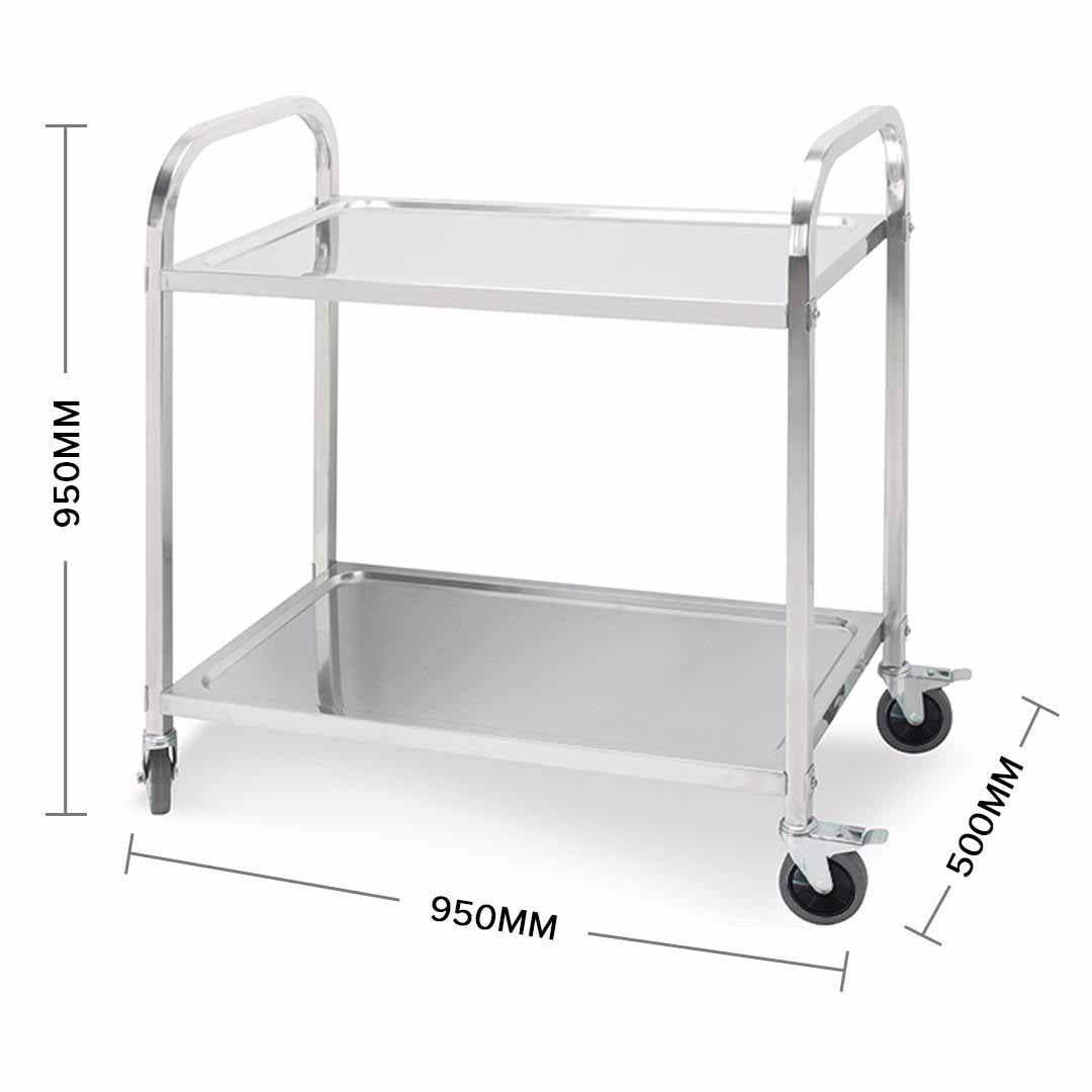 SOGA 2 Tier Stainless Steel Kitchen Dining Food Cart Trolley Utility Size 95x50x95cm Large
