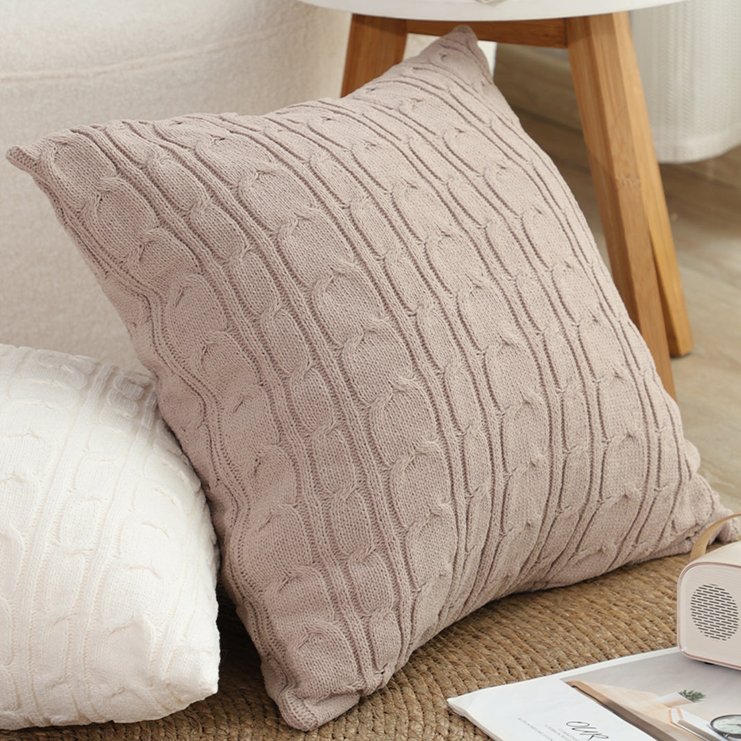 SOGA 2X 45cm Dusty Rose Cable Knit Decorative Pillowcase