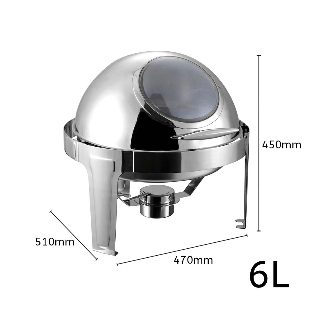 SOGA 2X 6L Round Chafing Stainless Steel Food Warmer with Glass Roll Top