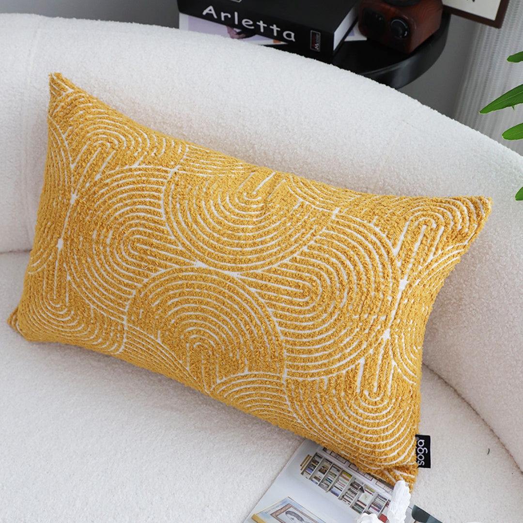 SOGA 30x50cm Mustard Yellow Geometric Lumbar Pillowcase for Home Decor