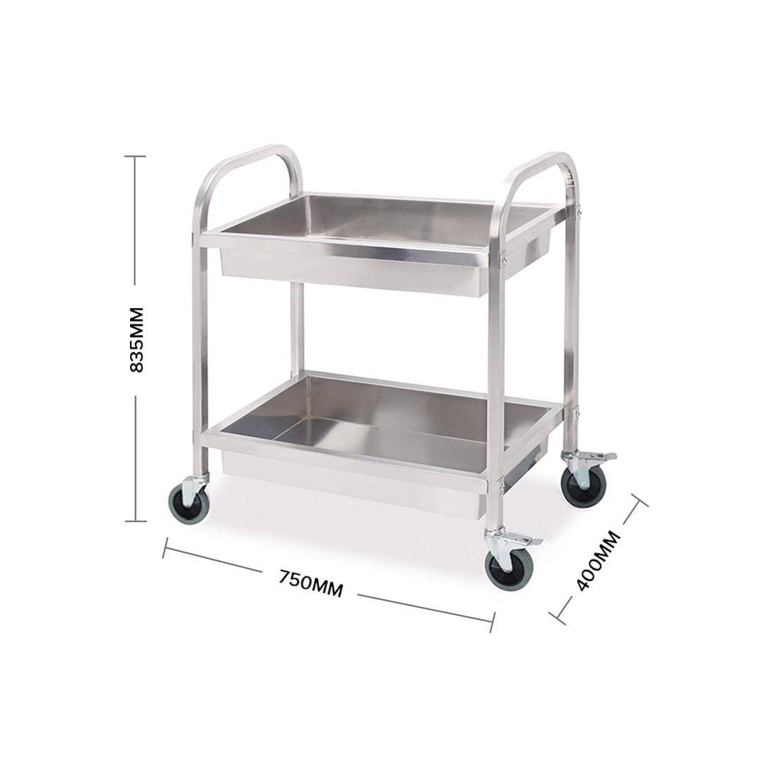 SOGA 2X 2 Tier 75×40×83cm Stainless Steel Kitchen Trolley Bowl Collect Service Food Cart Small